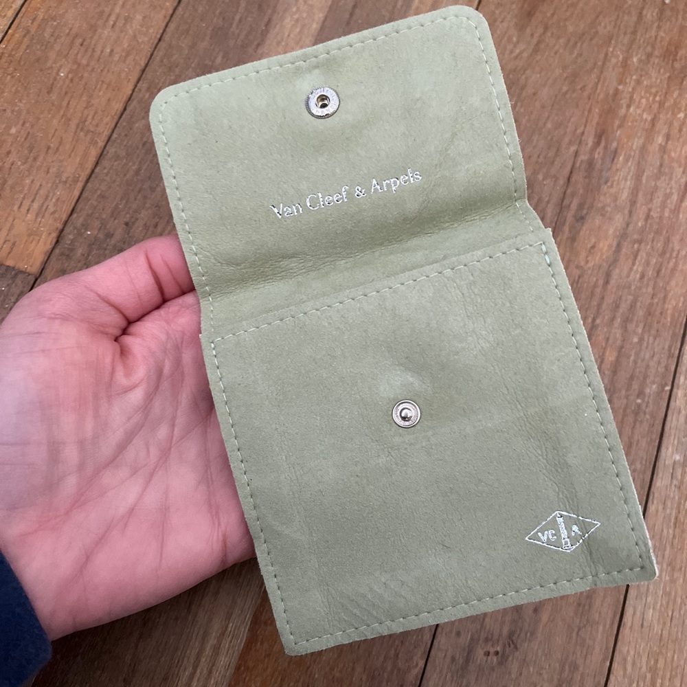 Van Cleef & Arpels sage green suede necklace travel case